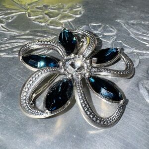 Vintage .925 Silver & Blue Stone Floral Brooch